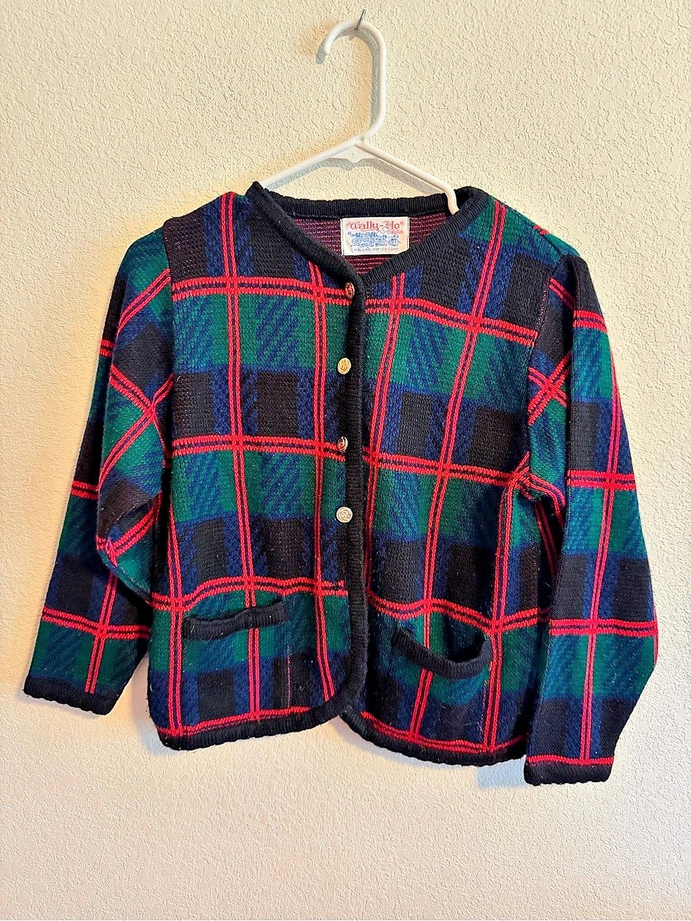 Vintage Tally-Ho Plaid Cardigan Sweater